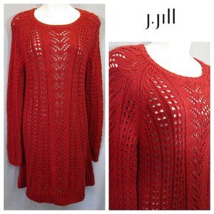 J. Jill Crochet Knitted Sweater Dress Red Tunic M
